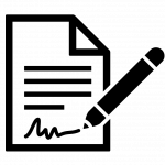 Step 3 of step plan: icon of pen signing a document